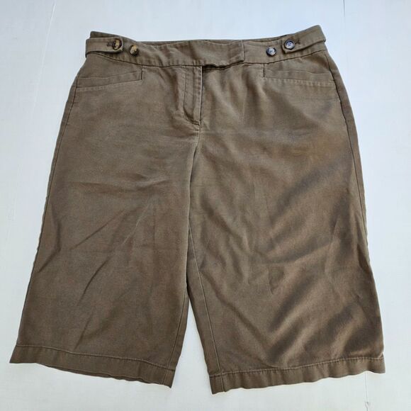 Ann Taylor Bermuda Shorts Womens 14 Green Signature Fit Pockets High Rise - Picture 1 of 10
